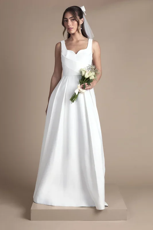Satin Pleat Bodice Full Skirt Wedding Dress