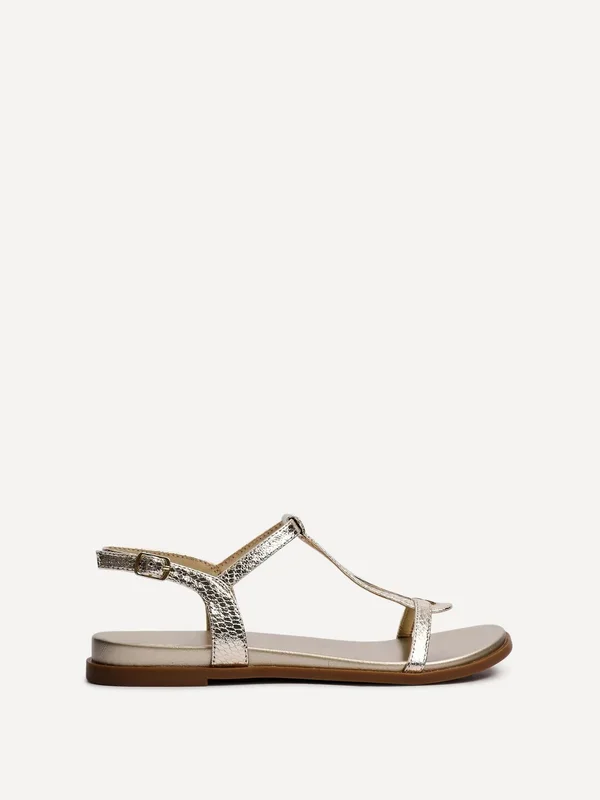 Saylor Gold Faux Leather Textured T-Bar Sandals