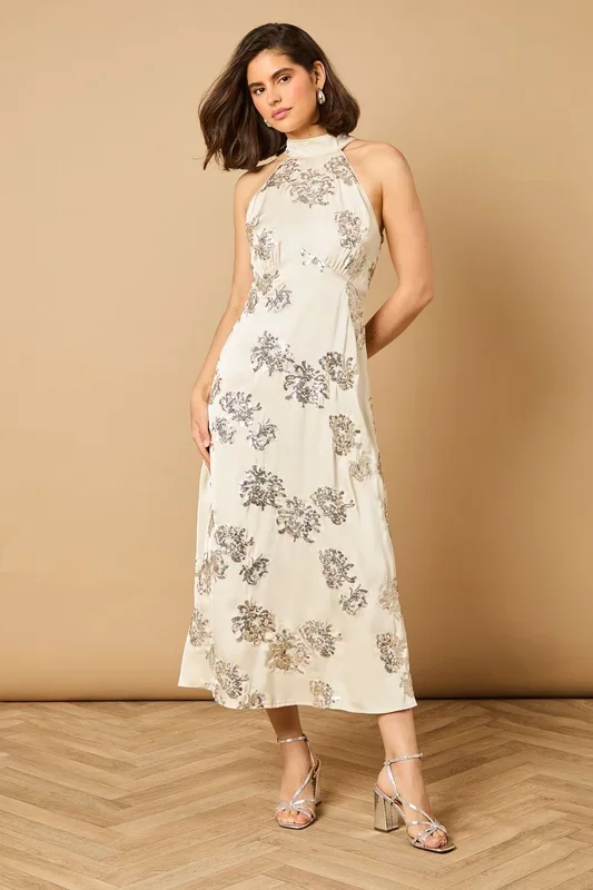 Sequin Bias Halterneck Midi Dress