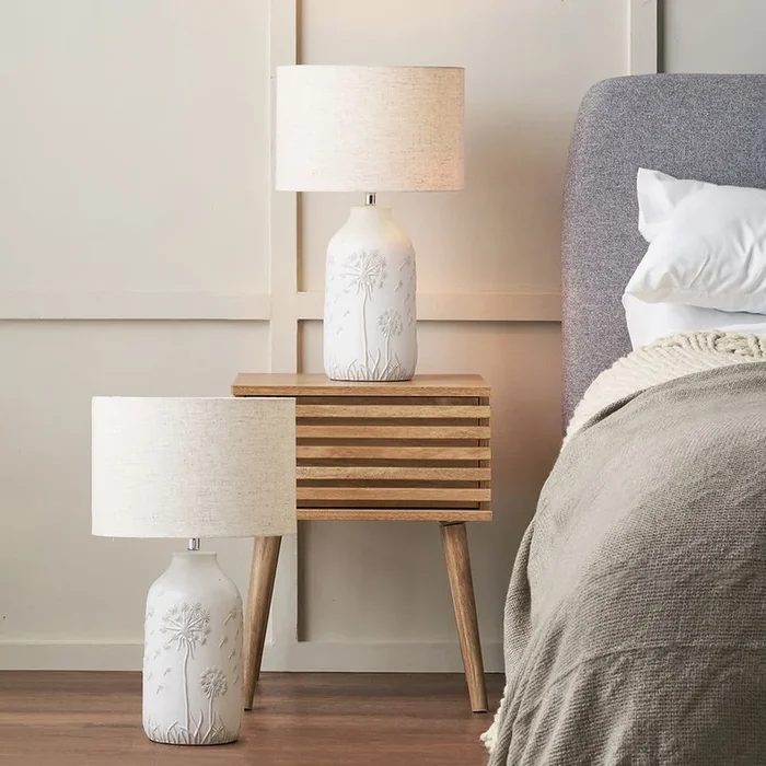 Set of 2 Flora White Floral Ceramic Table Lamp