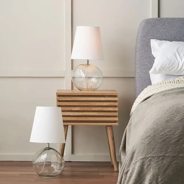 Set of 2 Hallie Clear Glass and White Shade Table Lamp