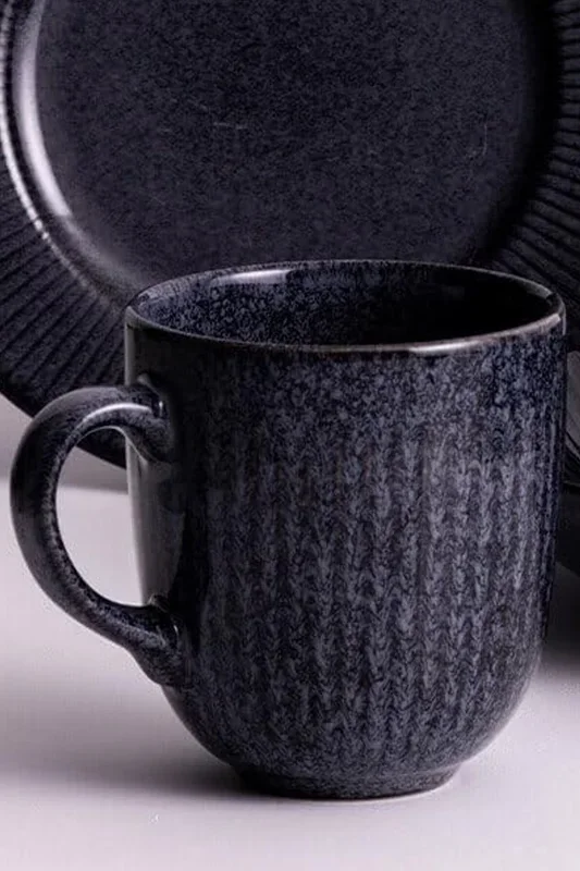 Set of 4 Reactive Linear Mug 400ml Black