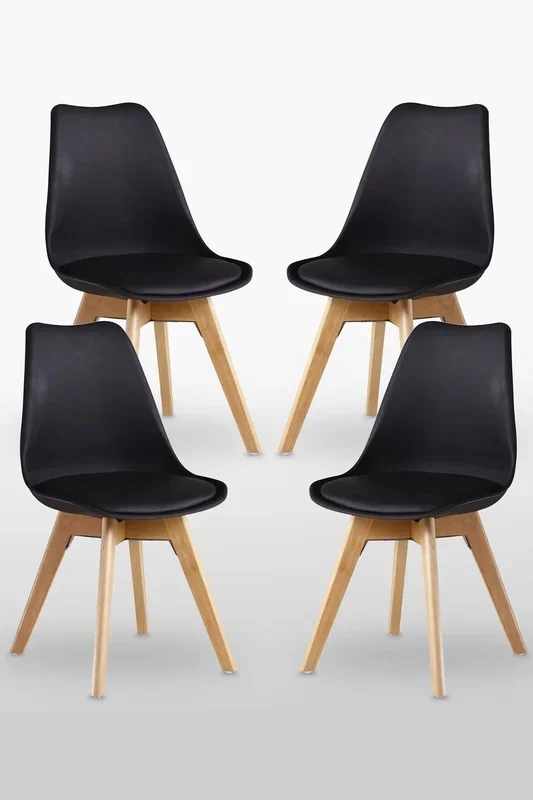 Set of 4 Scandinavian Dining Chairs Leather Cushions Solid Wood Legs