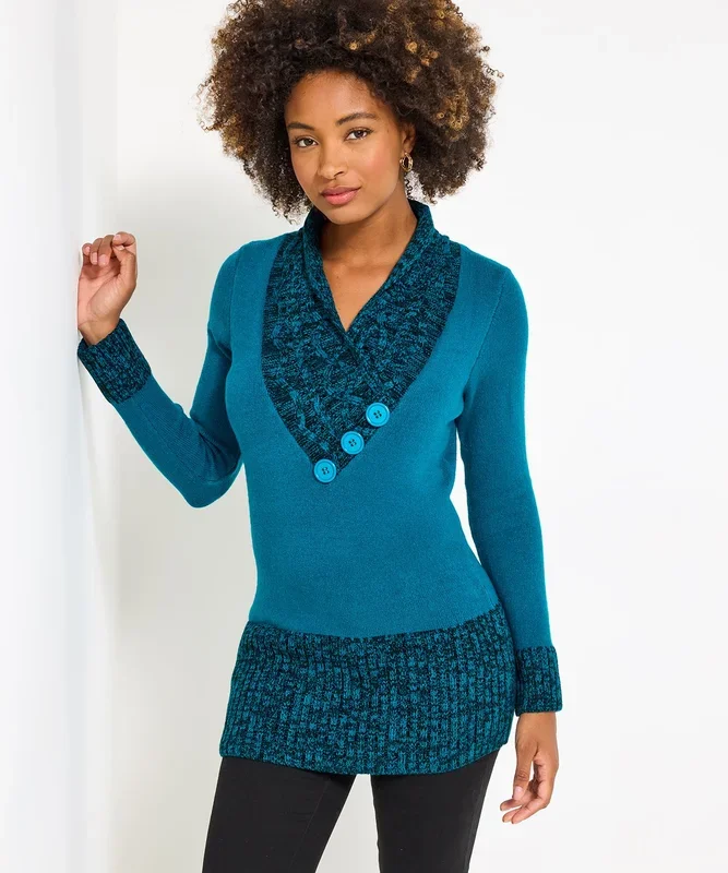 Shawl Neck Button Jumper