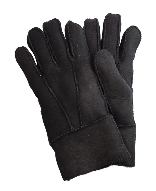 Sheepskin Suede Gloves with Roll Up/Down Cuff