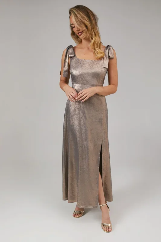 Shimmer Chiffon Tie Shoulder Bridesmaid Dress