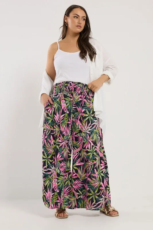 Shirred Wide Leg Trousers