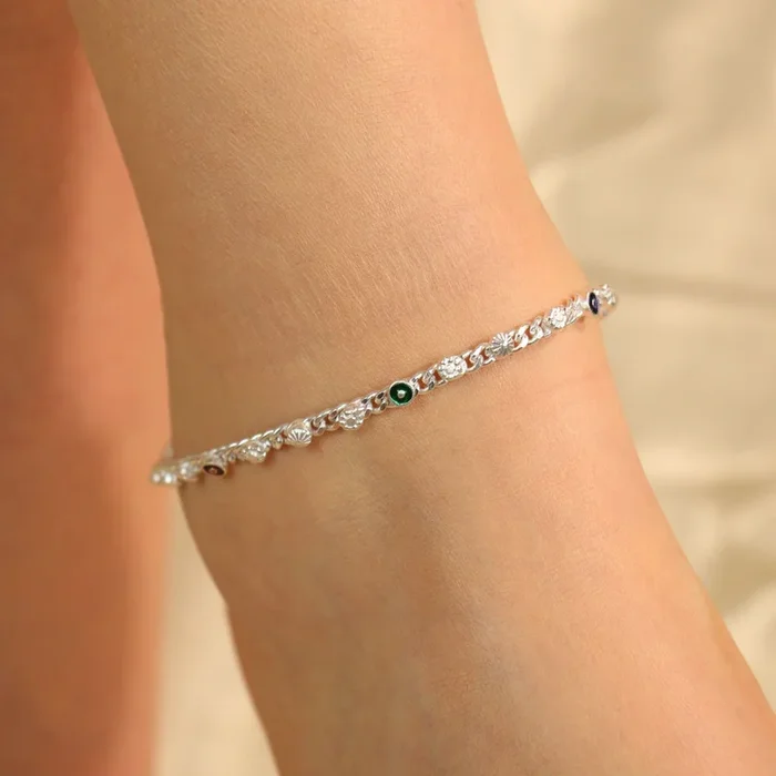 Silver Plated Link Chain Braid Evil Eye Payal Anklet