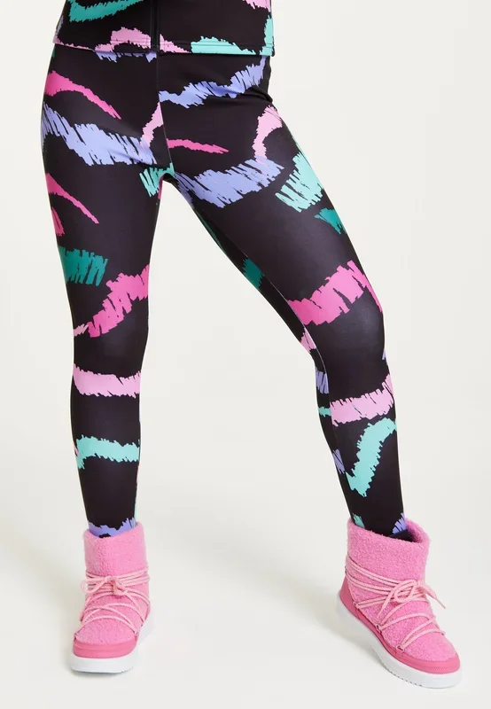 Ski Base Layer Tights In Black Abstract Print