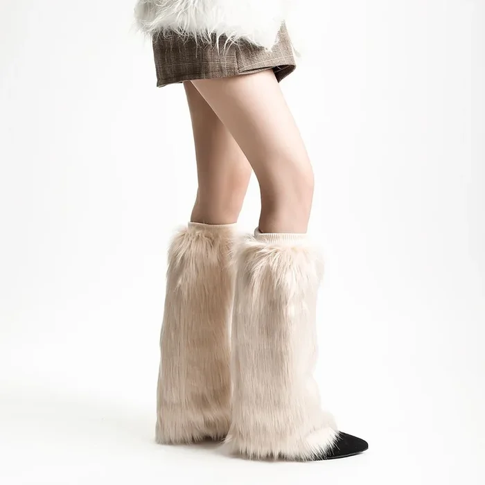 Sleek Plain Faux Fur Plain Faux Leg Warmers