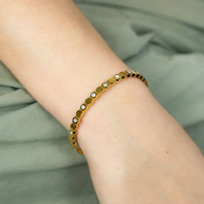 Slim Honeycomb Hexagonal Zircon Elegant Cutting Grain Bangle Bracelet