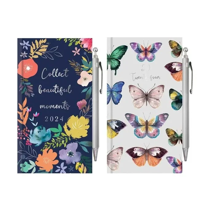 Slim Week To View Butterfly Floral Diary with Pen 2024 – Case of 12