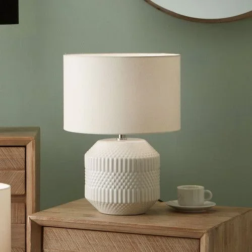 Small Grey Geometric Pattern Textured Ceramic Table Lamp with Shade