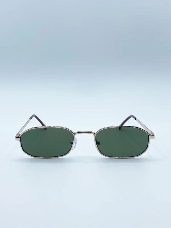 Small Metal Oval Frame in Gold with Khaki Lenses