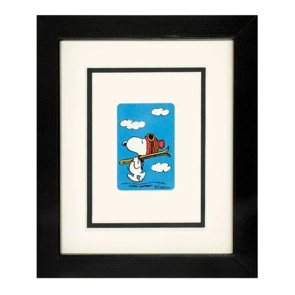 Snoopy Skiing Framed Mounted Playing Card