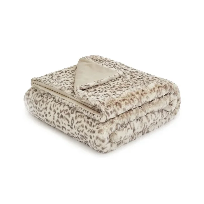 Snow Leopard 54″x72″ Faux-Fur Throw – Natural