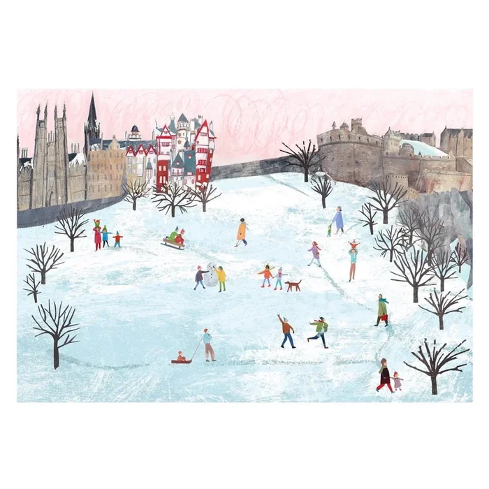 Snow on Castlehill, Edinburgh Mounted Print