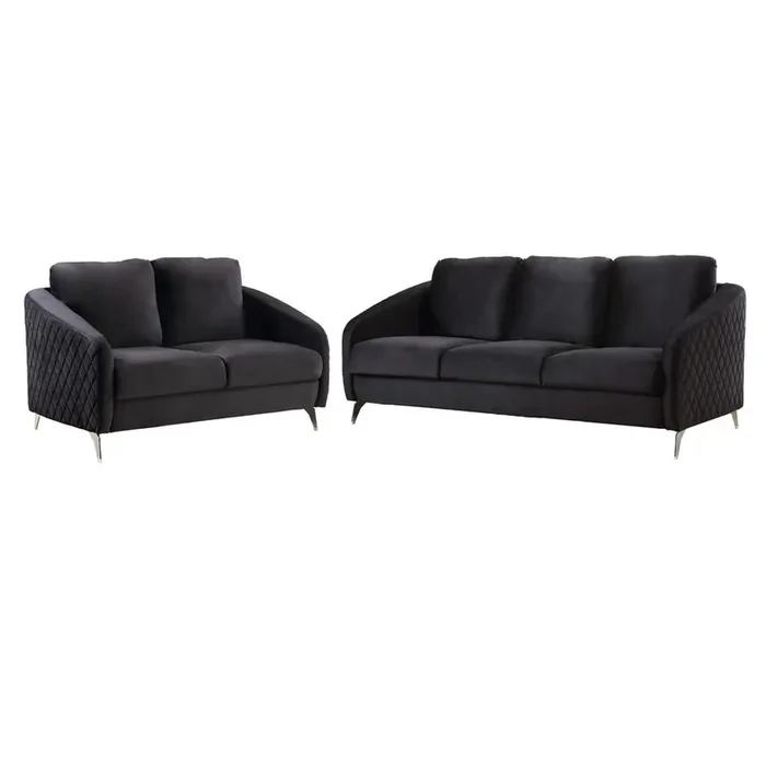 Sofia Black Velvet Fabric Sofa Loveseat Living Room Set