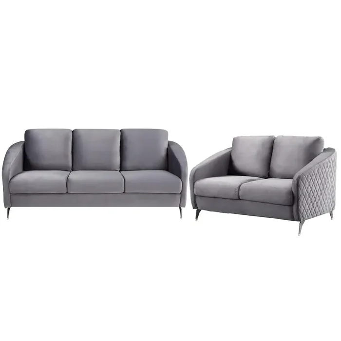Sofia Gray Velvet Fabric Sofa Loveseat Living Room Set