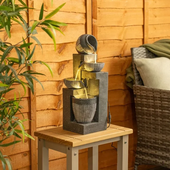 Solar Powered Outdoor Cascading Water Feature Fountain Light