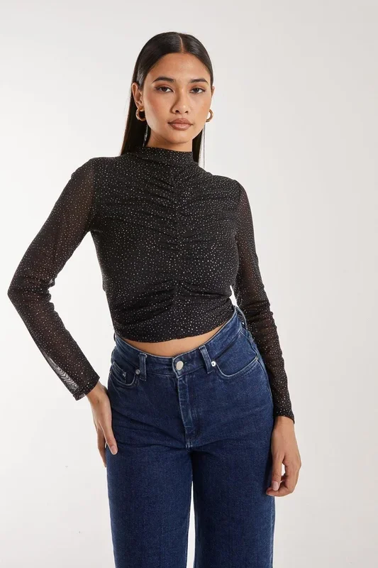 Sparkle Long Sleeve Mesh Top