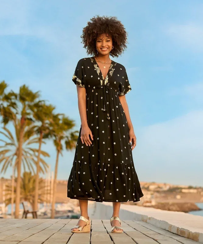 Sparkle Sequin Dot Tiered Kimono Style Maxi Dress