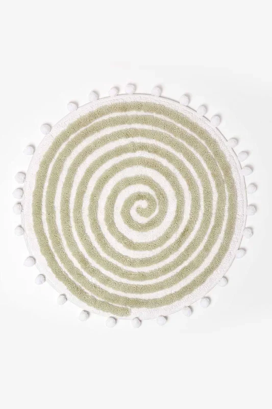 Spiral Bath Mat 100% Cotton with Pom Pom Edges