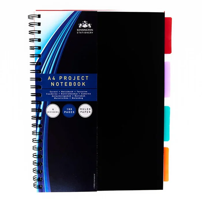 Spiral Bound A4 Project Notebook 4 Dividers 160 Pages