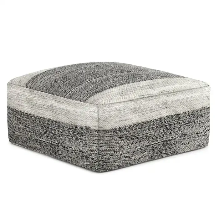 Square Woven Outdoor/ Indoor Pouf In Grey And White Recycled Pet Polyester