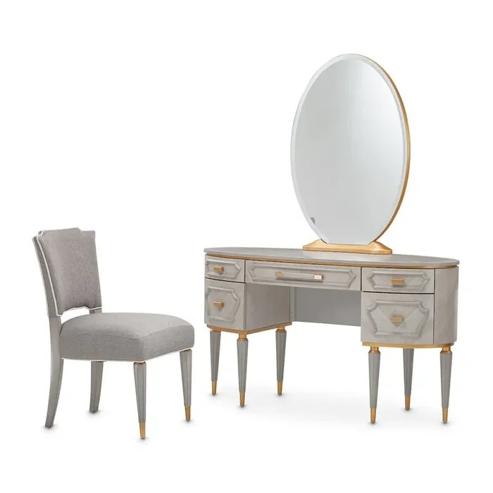 St. Charles Vanity Desk with Mirror & Chair – Dove Gray