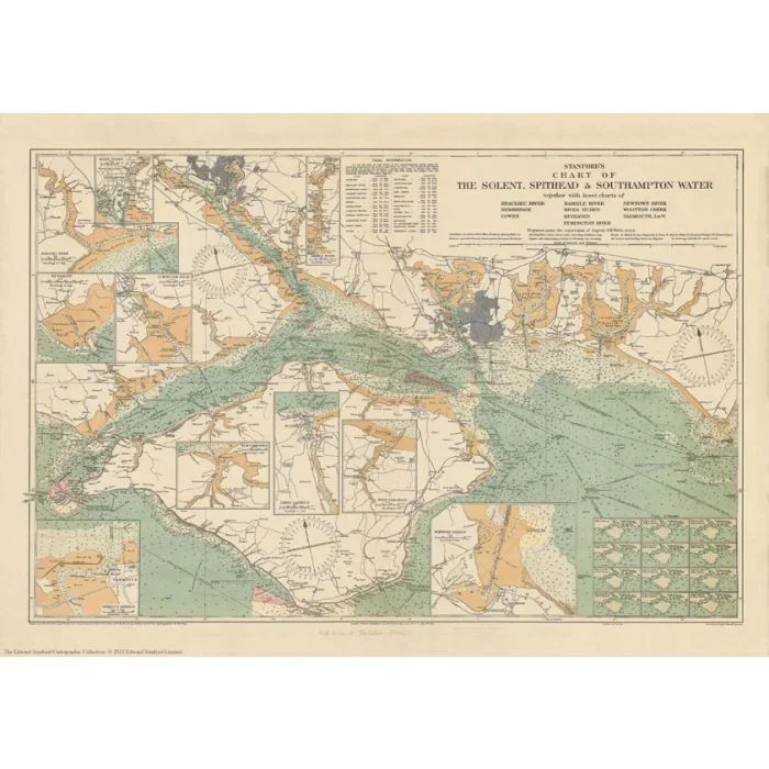 Stanford’s Chart of the Solent, Spithead and Southampton Water (1932) – Original Size Wall Map, Canvas – Print on Demand