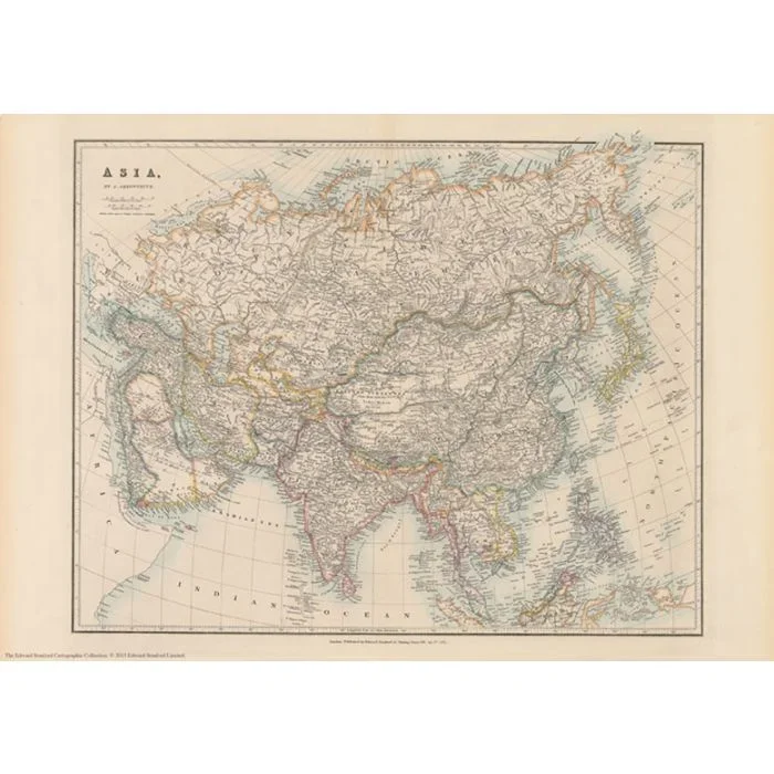 Stanford’s Folio Asia Map, by J. Arrowsmith (1884) – A3 Wall Map, Canvas – Print on Demand