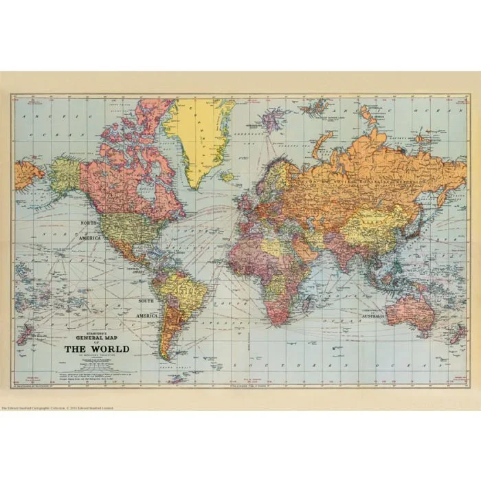 Stanford’s General Map of the World (1920) – A1 Wall Map, Canvas – Print on Demand