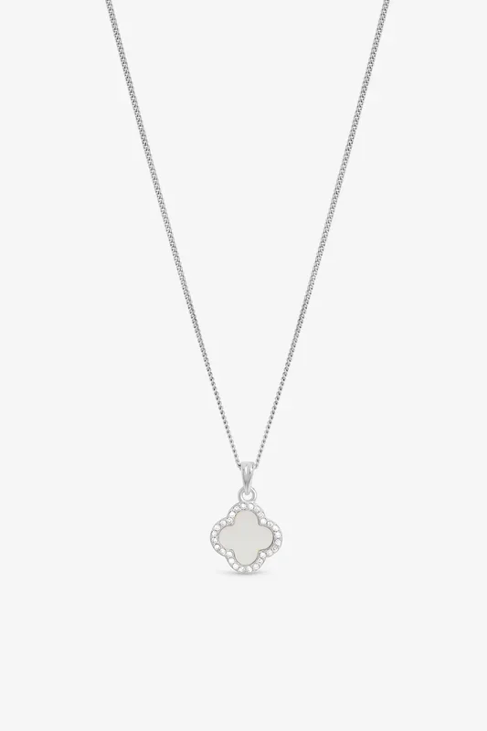 Sterling Silver 925 Cubic Zirconia and Mother of Pearl Clover Pendant