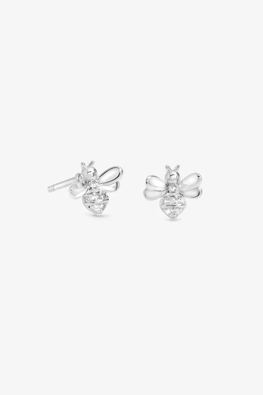 Sterling Silver 925 Polished Bee Stud Earrings