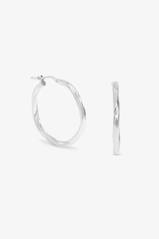 Sterling Silver 925 Polished MediumTwist Hoop Earrings