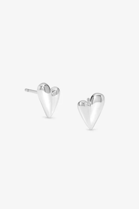 Sterling Silver 925 Polished Nugget Heart Stud Earrings