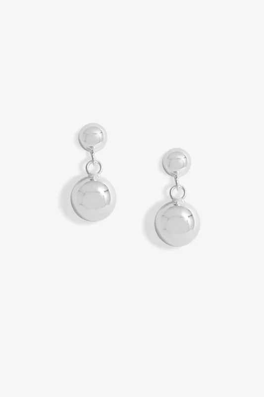 Sterling Silver 925 Polished Orb Double Drop Stud Earrings
