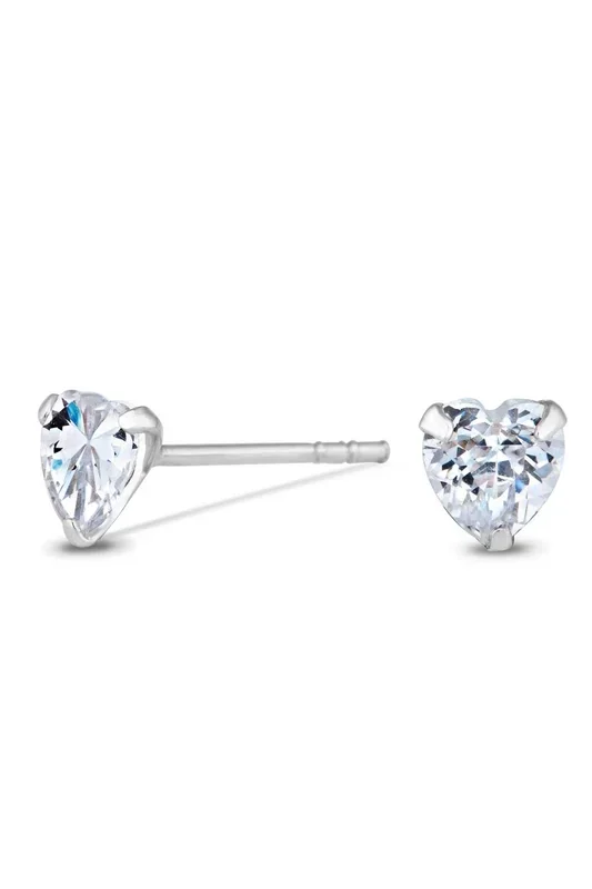 Sterling Silver 925 With Cubic Zirconia 5Mm Heart Stud Earrings