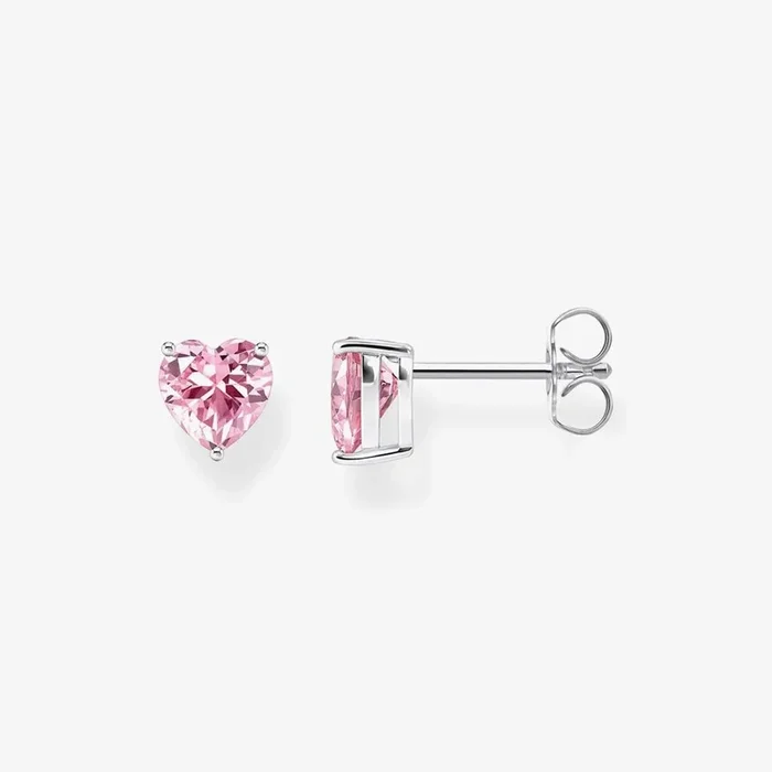 Sterling Silver Pink Heart Zirconia Stud Earrings H2306-051-9