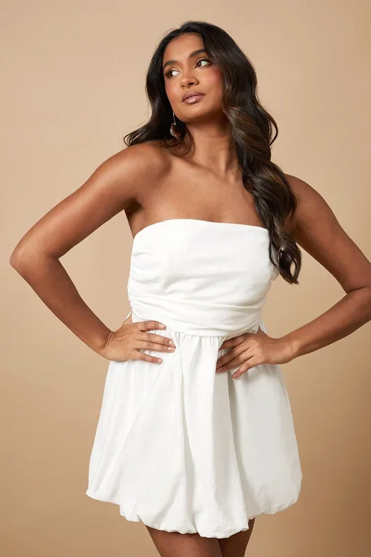 Strapless Gathered Puffball Mini Dress