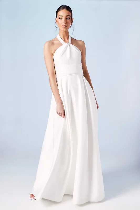 Structured Satin Halterneck Bow Back Wedding Dress