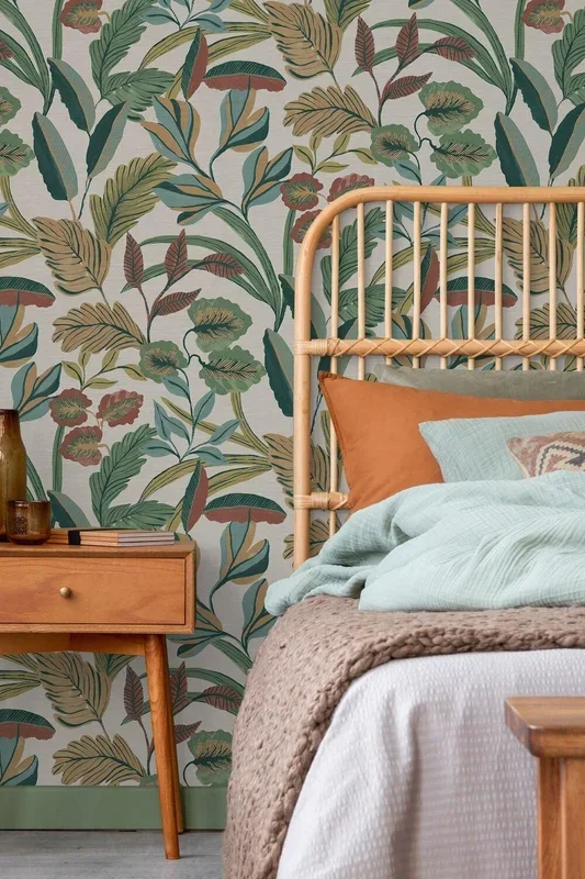 Sublime Paradise Arts Neutral Beige Leaves Wallpaper