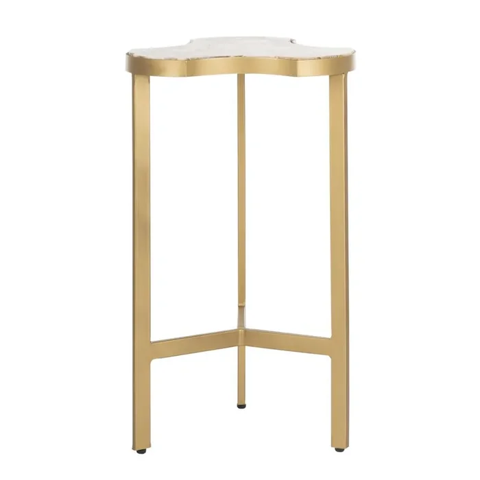 Suki Agate Tripod Accent Table, White/Gold