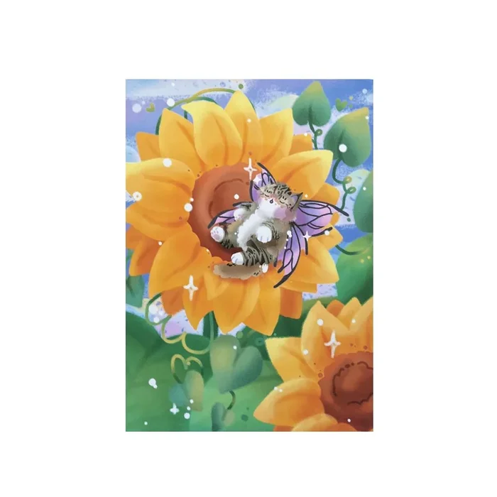 Sunflower Flower Fairy Cat Print