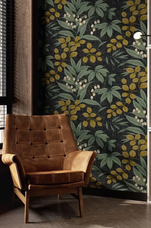 Superfresco Easy Persephone Charcoal/Ochre Leaves Wallpaper
