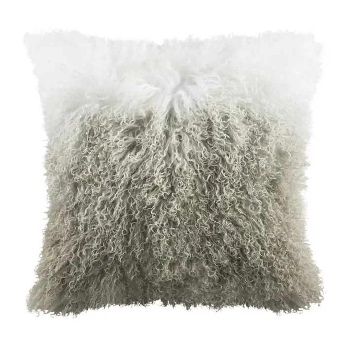 Suri Sheep Skin Pillow, White/Grey