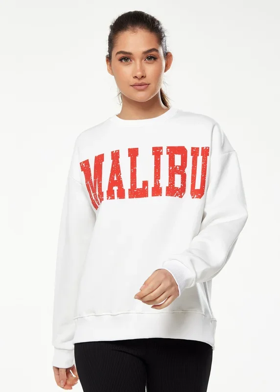 Sweatshirt with Malibu Print in White