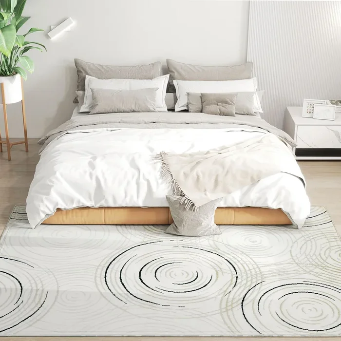 Swirl Pattern Washable Area Rug, Allergy-Friendly Floor Carpet, Cream