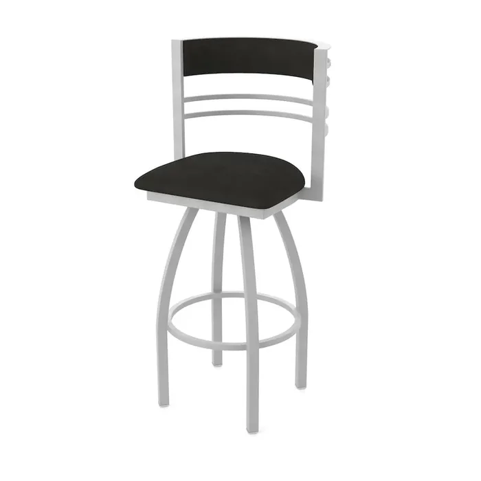 Swivel Counter Stool with Anodized Nickel Finish and Canter Espresso Seat